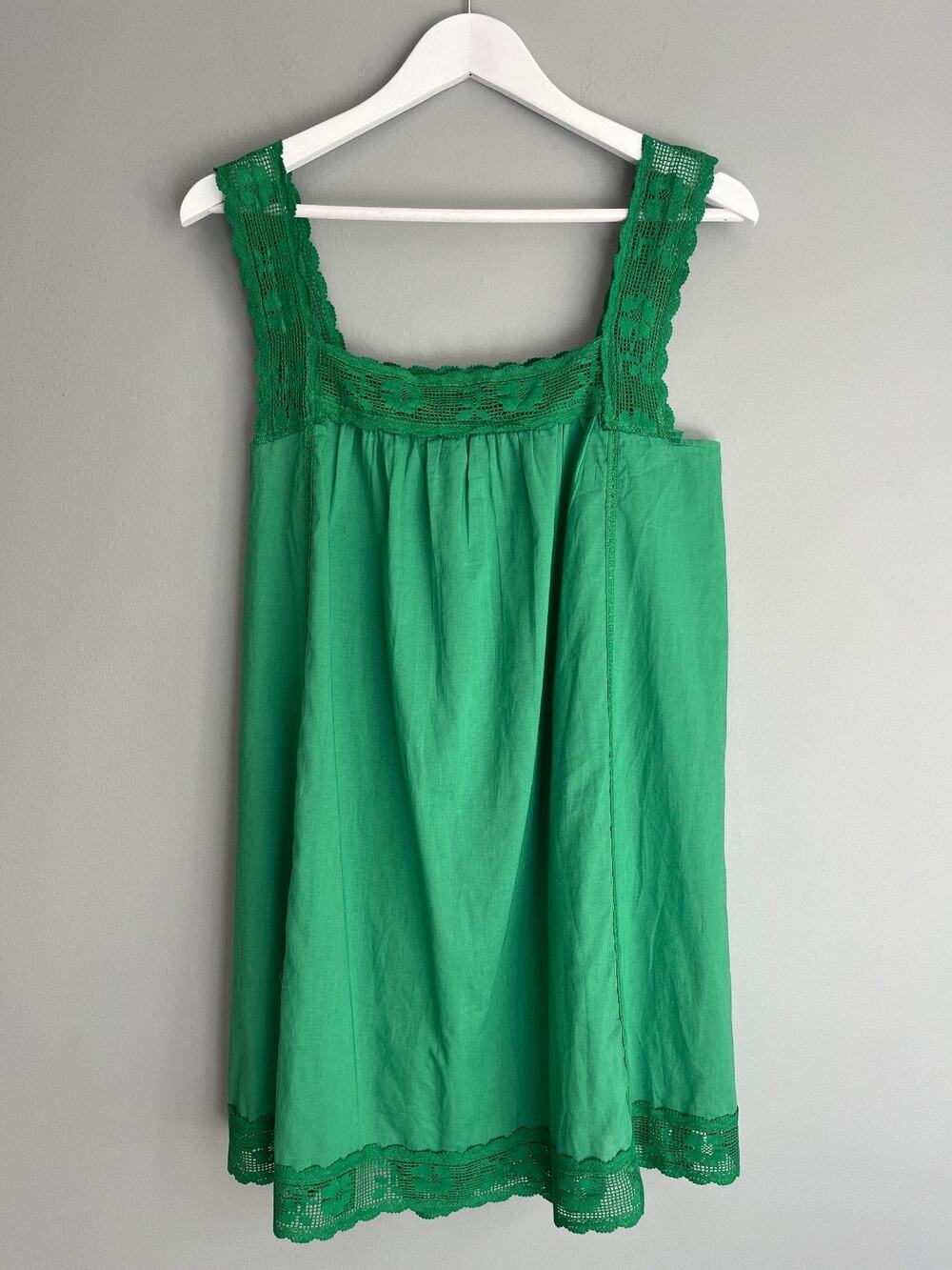 J.Crew NWOT $98 Lace Trim Mini Beach Dress Green Cotton M CU322 Boho Coastal